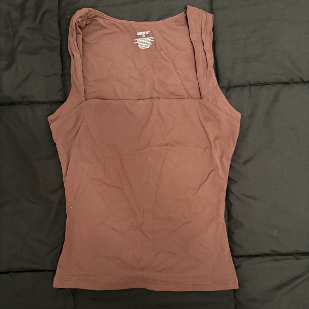 Brown Square Neck Sleeveless Top
